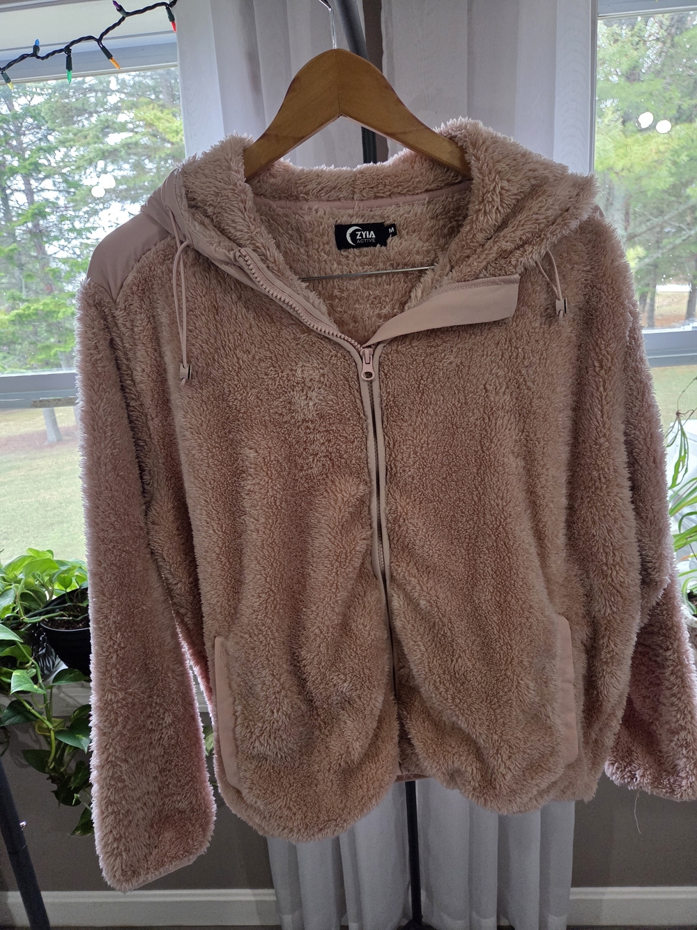 ZYIA Plush Hooded Zip Jacket in Blush Pink